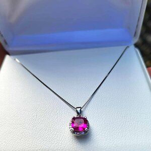 925 Sterling Silver Necklace Cushion Pink Topaz 7mm Natural Gemstone Jewelry 18